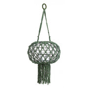 Vintage style suspended lantern made of macrame, green color 70h cm