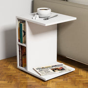Newceylin sofa table with computer holder and open compartments in white