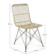 Contemporary style chair in steel and natural kubu LUCILA 45x55x h85 cm