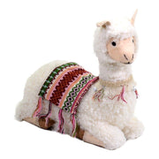 Seated white llama with bells cm37,5x17h37
