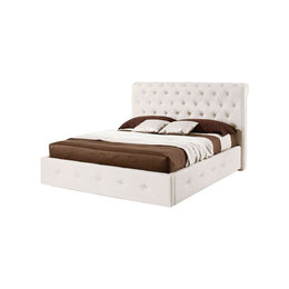 Double bed with container in White eco-leather 180x223xh.120 cm