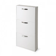 Slim white ash shoe cabinet in melamine wood 3 flaps 108x65x15 cm