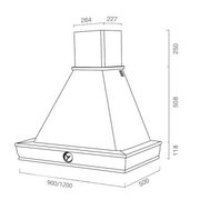 FOSCA white rustic kitchen hood with tobacco colored wooden frame and 90 cm clock