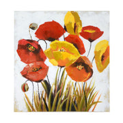 Modern painting painted poppies and yellow flowers cm 80 x 80 x 4