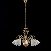 Ivory iron chandelier five lights Alabaster White glass lampshades 60x h45 cm