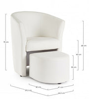 Leatherette armchair with removable pouf White RITA 64,5x 59,5x h78 cm