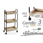 Carrello industrial ruote  legno per cucina  cm 43 x 25 x 79 h