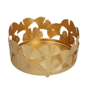 Round metal candle holder with gold leaves 1p cmø19,5h10