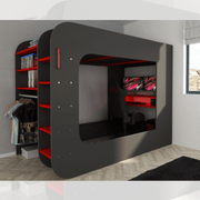 Loft bed 5000 with red anthracite gamer station