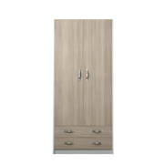 Two-Door Wardrobe with Drawers in Olmo Color, White Structure - 210x90x52cm