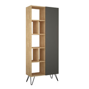 Jedda Oak Bookcase with Anthracite Door 80.6 x 29.6 x 191 cm