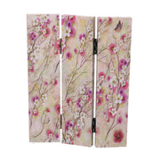 Natural 3-Panel Printed Room Divider with Branches and Flowers 120.6x2.5xH180.6x2.5