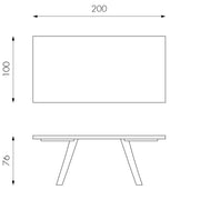 Heat treated oak table and black legs 100x200x76h cm