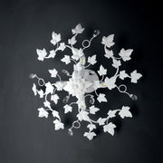 Shabby ceiling lamp in iron four lights White with ivy 60 cm rhinestones