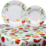 Set of 12 Plates and Tablecloth Multicolor Pasta Line Olimpia