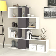 Bookcase shelf 4 levels 9 compartments white gray 145x29xh.145 cm