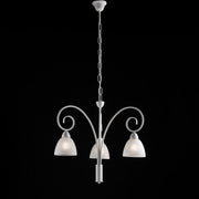 Shabby white iron chandelier White glass lampshades three lights 48x h50 cm