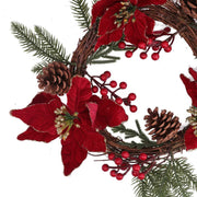 Crown with flowers, pine cones, red and gold, round cmø50x10