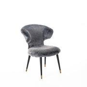 Armchair in gray faux fur and black/gold legs