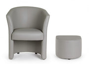 Armchair with light gray pouf in design style faux leather