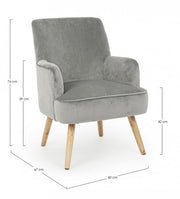 Vintage living room armchair in gray velvet ADELINE 60x67x h79 cm