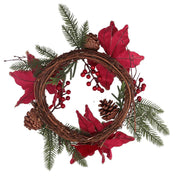 Crown with flowers, pine cones, red and gold, round cmø50x10