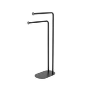 Towel stand with 2 arms and black finish.
