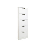 Slim white ash shoe cabinet in melamine wood 5 flaps 180x65x15 cm