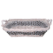Rectangular blue white wicker basket 46/54x36h13 cm