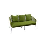 VISALIA garden lounge set in white aluminum and green rope 4 pieces