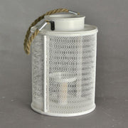 White wooden candle holder with large rope handle cm15,5x15,5h23