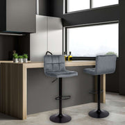 Adjustable Grey Mosva Stool with Matte Black Legs and Velvet Seat