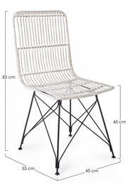 Contemporary style chair in steel and kubu White LUCILA 45x55x h85 cm