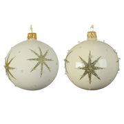 Assorted cream white Christmas ball with embossed star Ø 8 cm