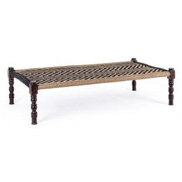 Ethnic bench in black wood KHAT TAMIL 176x86x h46 cm