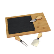 Rectangular 4-piece cheese set bamboo and slate cm33x24h1,5