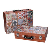 Wooden suitcase box 1-2 with brown border mosaic cm34x9,3h24