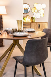 Vintage style wooden table for 6 people Ø120a - 76h