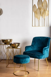 CLARISSA blue velvet pouf diameter 35x h40 cm