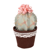 Fabric cactus with round pink green flower cmø13h24
