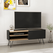 Aral black and walnut TV stand with flap door
