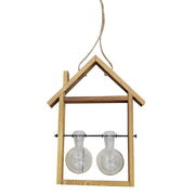 Flower holder in wood with glass 2 places cm25x6,5h30