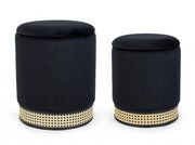 Set of 2 Milena black fabric container poufs