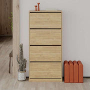Foldable Oak Shoe Cabinet with 4 Doors 73W x 26D x 154.5H cm