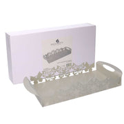 Rectangular cream butterfly metal tray cm41x20h6,5