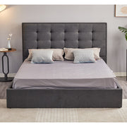 Dark Grey Fabric Double Bed with Storage - 171cm x 209cm x 115cm