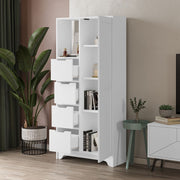 White Yada Midi Multipurpose Mobile with 1 Door, 4 Drawers - 164.5cm H x 77cm W x 29.6cm D