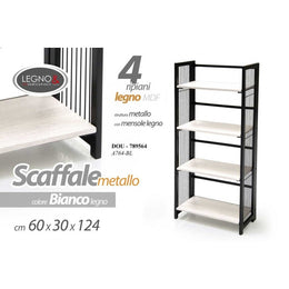 Scaffale urban metallo legno bianco 4 ripiani cm 60 x 30 x 124 h