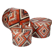 Round eco-leather box 1-3 orange stripes cmø27h17