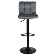 Adjustable Grey Mosva Stool with Matte Black Legs and Velvet Seat
